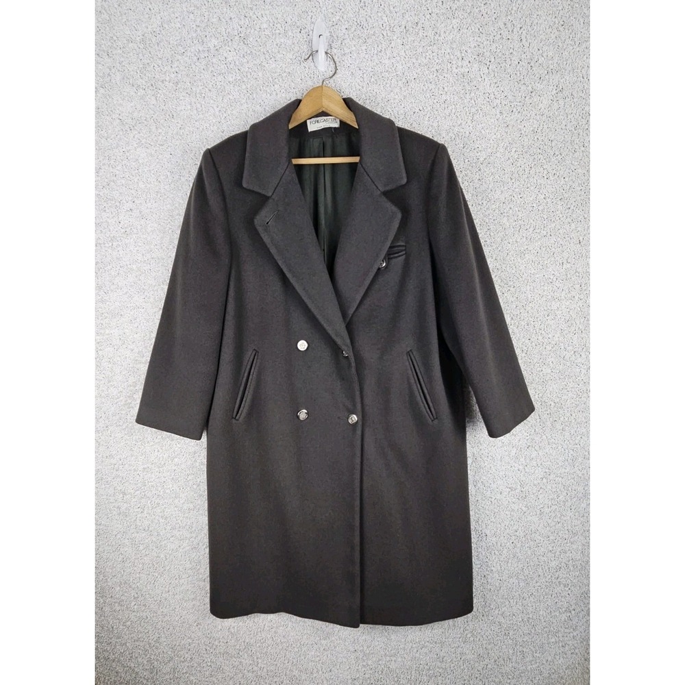 Vintage Forecaster of Boston Wool Black Double Breasted Long Coat Size 14 USA‎